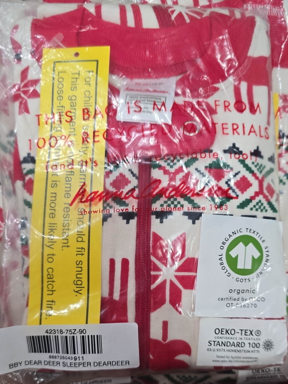 NEW Hanna Andersson Red and Cream Fair Isle 100%  Organic